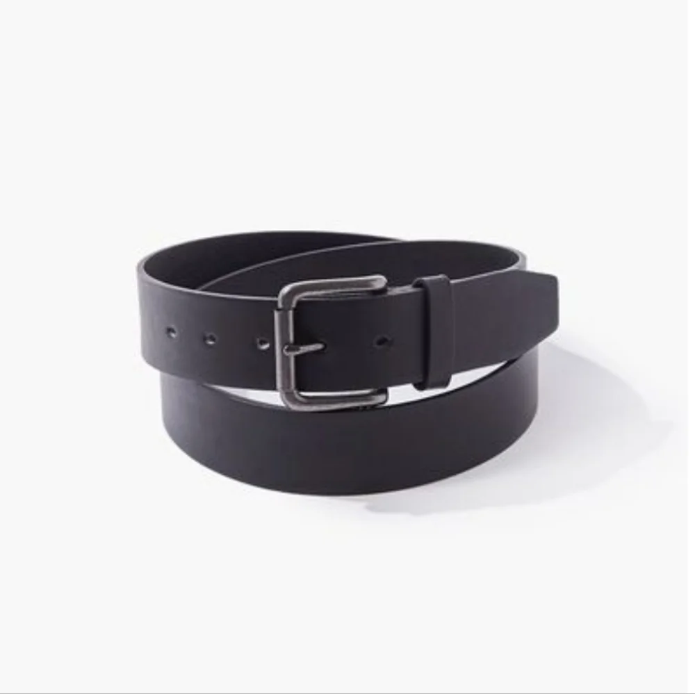 Forever 21 Men Faux Leather Black Belt Wrap Bracelet with Silver Buckle